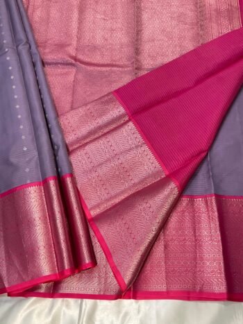 LAVENDER SOFT SILK SAREE WITH RANI PINK ZARI BORDER