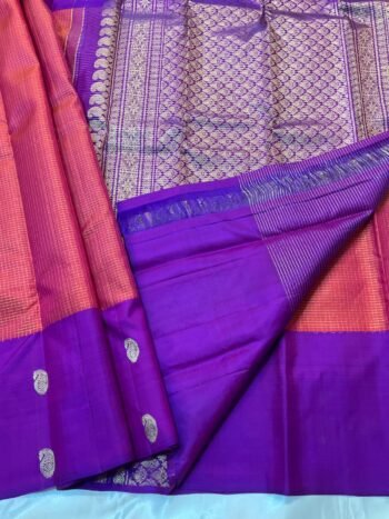 ROYAL PURPLE SOFT SILK SAREE WITH CONTRAST ORANGE BORDER