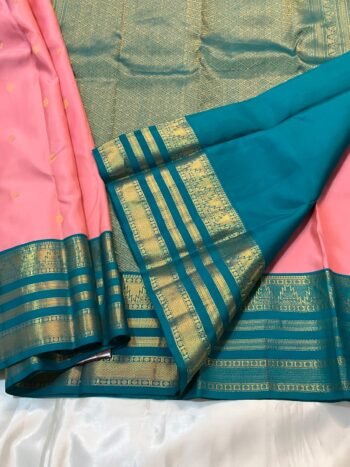 DUSTY PINK SOFT SILK SAREE WITH TEAL BLUE ZARI BORDER