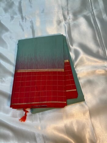 SAGE GREEN SOFT SILK SAREE WITH RANI RED CONTRAST PALLU