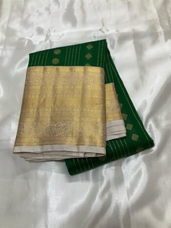 GREEN SOFT SILK SAREE WITH RANI GOLD ZARI BORDER