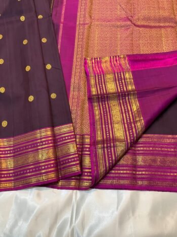 DEEP PLUM SOFT SILK SAREE WITH RANI PINK ZARI BORDER